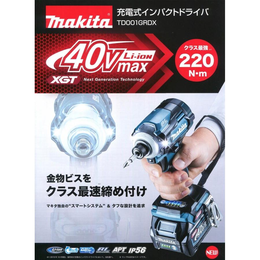 マキタ電動工具 充電式インパクトドライバ TD001GZ 青 40V 本体のみ ...