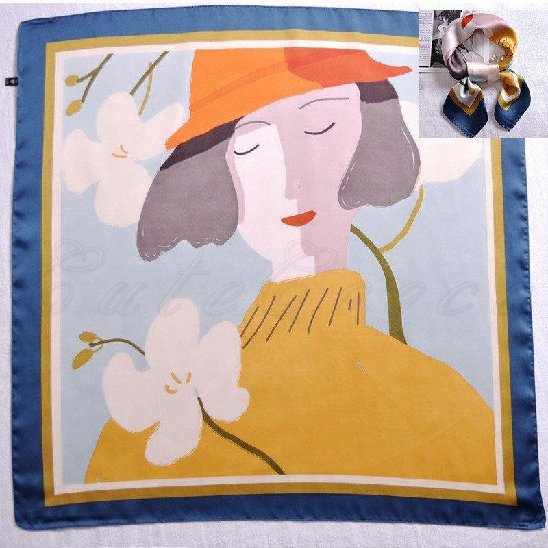 スカーフ レディース フラワー バンダナ カバン巻き 巻き物 正方形 バイカラー シルク調 多機能 シンプル アクセサリー 贈り物 春夏秋 おしゃれ 送料無料 お手頃価格