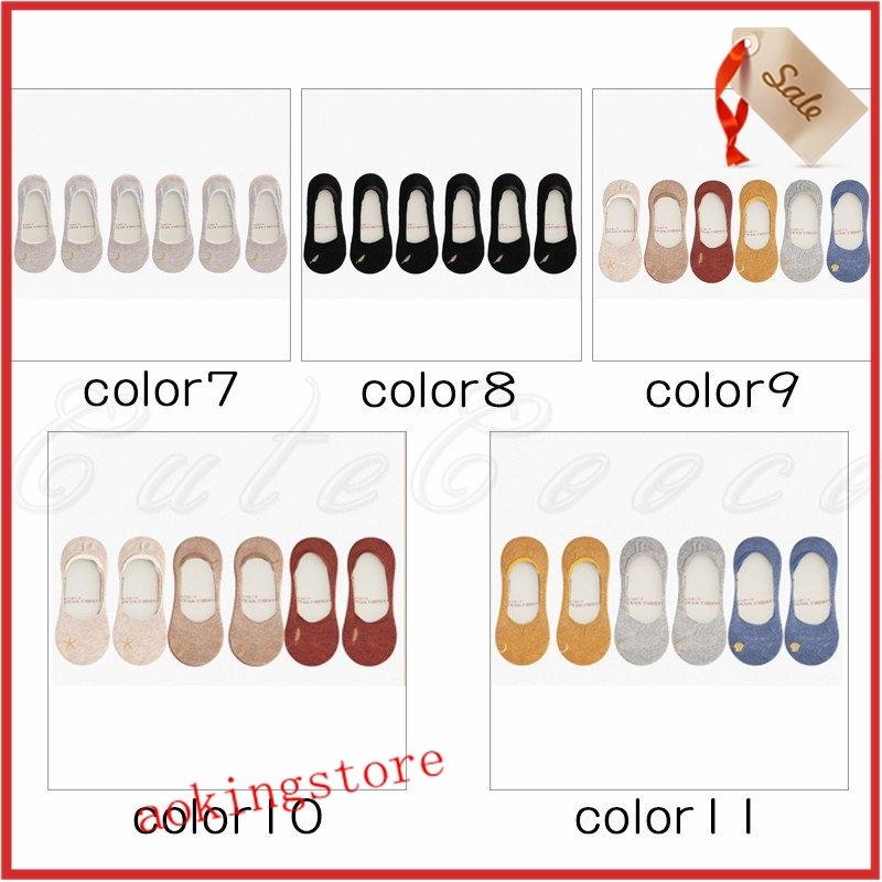 高価値 靴下 履きやすい かかと滑り止め 浅履き 薄い 6足セット 刺繍 パンプスイン レディース フットカバー 美脚 おしゃれ きれいめ 女性用 ルームソックス カラー Color9