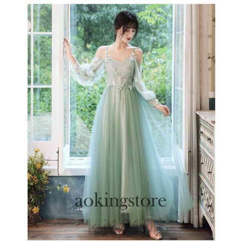 パーティードレス 上品 袖あり ロング丈ドレス ウエディングドレス ブライズメイド ドレス 代 30代 40代 カラードレス 演奏会 ピアノ スーパーセール