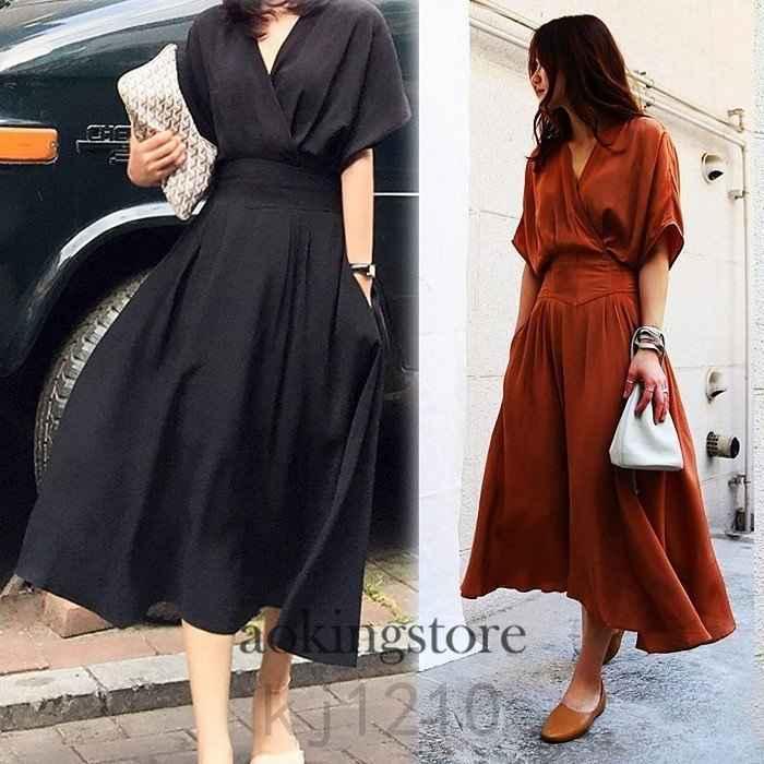 733円 お得 ワンピースレディース40代aラインワンピースきれいめ夏vネック大きいサイズワンピース上品膝丈お呼ばれ通勤大人韓国風