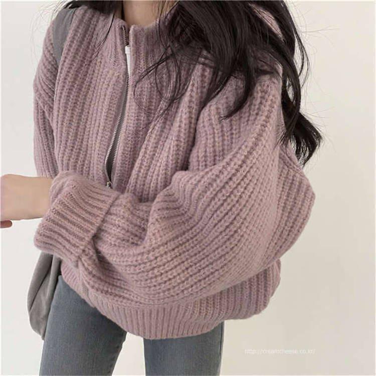 ニット カーディガン セーター 長袖 トップス 冬物 レディース ショート丈 ドルマンスリーブ ニット 無地 着痩せ ジップアップ ゆったり 即納 大特価