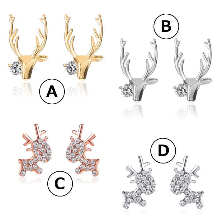 ピアス トナカイ シカ 鹿 バンビ ストーン アニマル スタッド