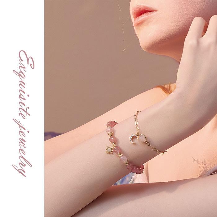 ブレスレット 二連 ストロベリークォーツ ローズクォーツ 天然石 八芒