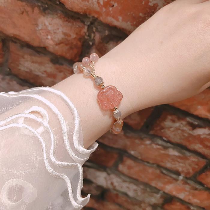 爆買肉球モチーフ 天然石ブレスレット 水晶 ローズクォーツ アメジスト