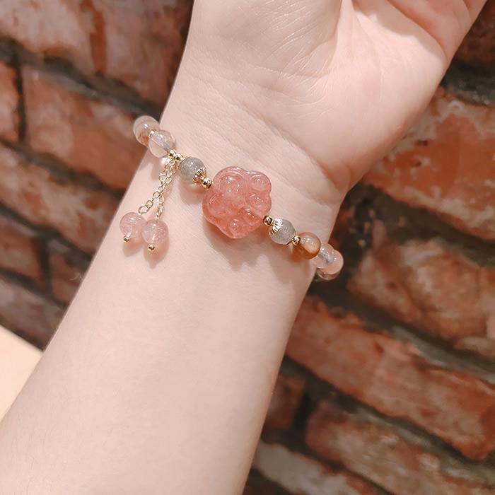 爆買肉球モチーフ 天然石ブレスレット 水晶 ローズクォーツ アメジスト