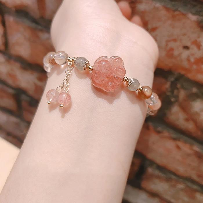 爆買肉球モチーフ 天然石ブレスレット 水晶 ローズクォーツ アメジスト