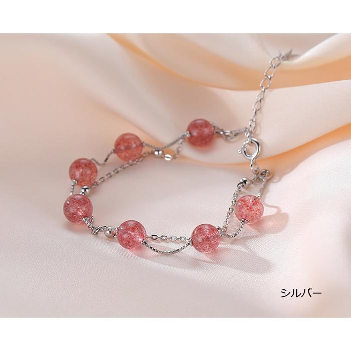 ブレスレット 二連 天然石 ストロベリークオーツ 苺水晶 ブレスレット 二連 天然石 ストロベリークオーツ 苺水晶