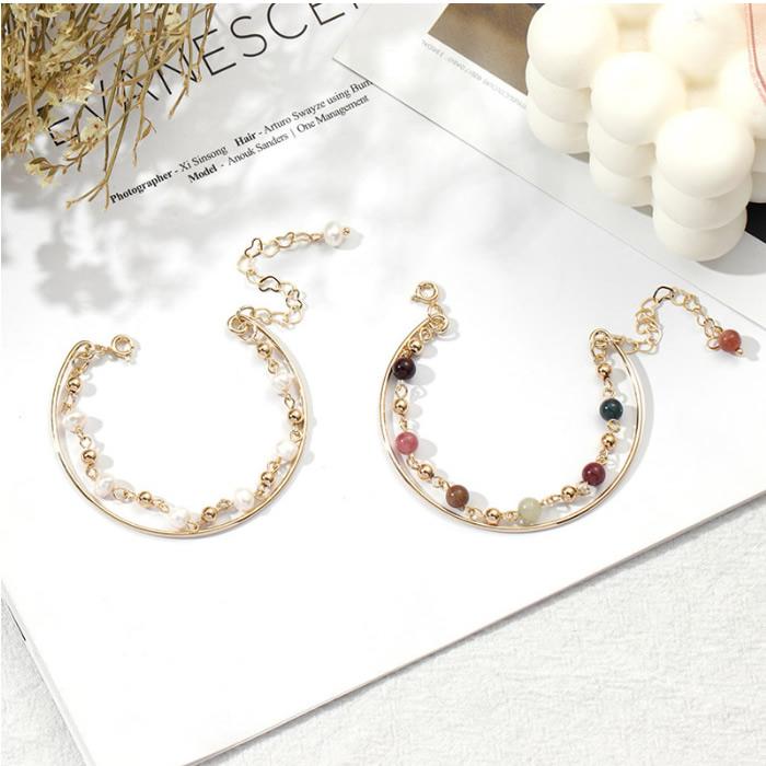 爆買 ブレスレット 二連 天然石 淡水パール＆7色トルマリン