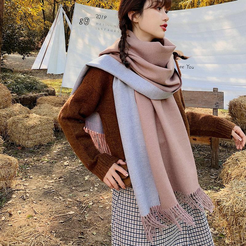 リバーシブル大判ストール カシミヤタッチ マフラー レディース メンズ