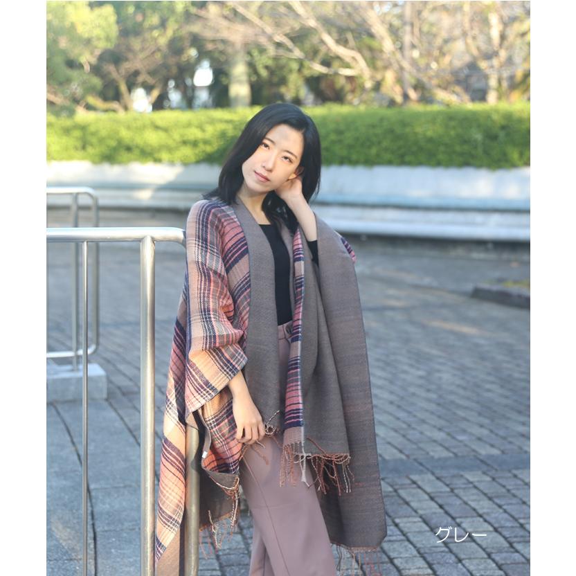 マフラー チェック ポンチョ MONO COMME CA ストール マフラー チェック柄 ポンチョストール