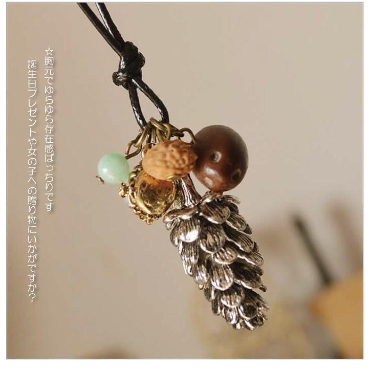 ネックレス レディース ロング 松ぼっくり ペンダント 結婚式 新作 新