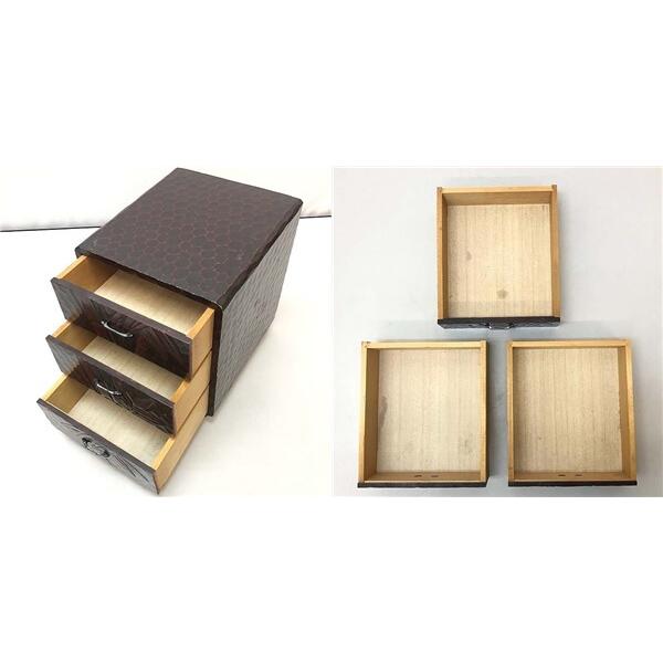 中古　鎌倉彫　ミニチェスト　3段　卓上　小物入れ　引き出し3杯　引出収納　ミニタンス　竹　和風　レトロ　木製　コンパクト　鎌倉彫り |  | 02