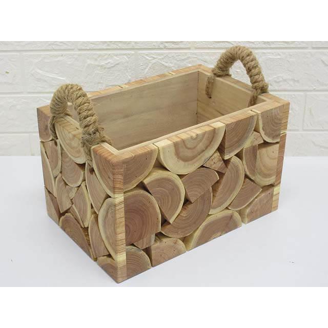 【未使用品】 ウッドボックス 大 取手付き 木製 インテリア 輸入雑貨 薪 収納ボックス ナチュラル クラフト 端材 木箱 蓋なし WOOD BOX | 