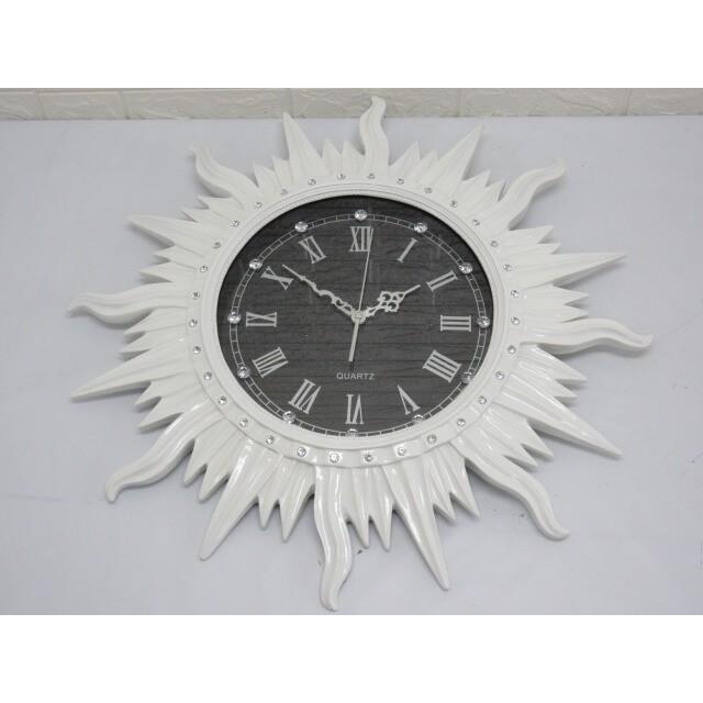 【未使用品】大きな太陽の掛時計 ホワイト 直径63cm 大型 輸入雑貨 太陽の掛け時計 アナログ 連続秒針 Sun Clock 白 樹脂製 彫刻 | 