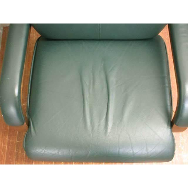 【中古】冨士ファニチア ダイニングチェア  回転椅子 肘掛け付き FUJI FURNITURE 木製 食卓椅子 ブラウン×グリーン 富士ファニチャー |  | 01