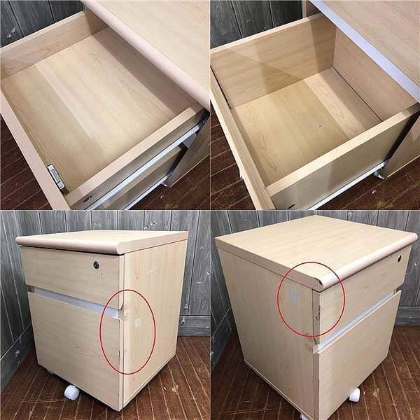 【中古】袖机 2段 キャスター付き ナチュラル 木製 サイドキャビネット チェスト 引出2杯 べージュ系 デスクサイド 引出収納 作業台 ワゴン 袖机 |  | 02