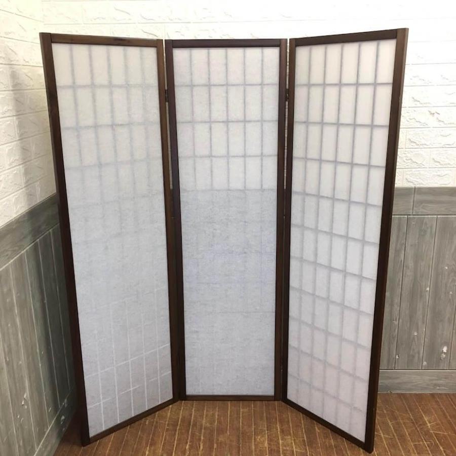 ss6650　和風 パーテーション 3連 こげ茶 和風 格子 障子 衝立 間仕切り 折たたみ パーティション 目隠し スクリーン ダークブラウン モダン 障子風 インテリア パーテーション 中古 ss6650 和風 パーテーション 3連 こげ茶 和風 格子 障子 衝立 間仕切り