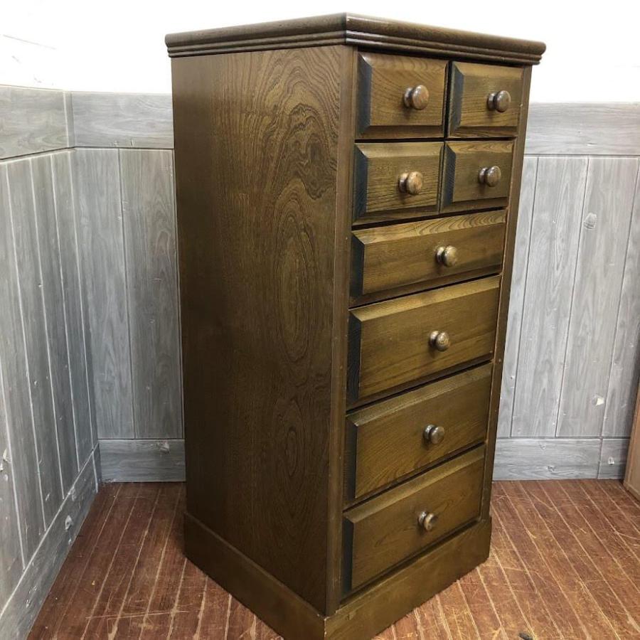中古】 チェスト 6段 民芸調 引き出し8杯 幅48cm 民芸家具風