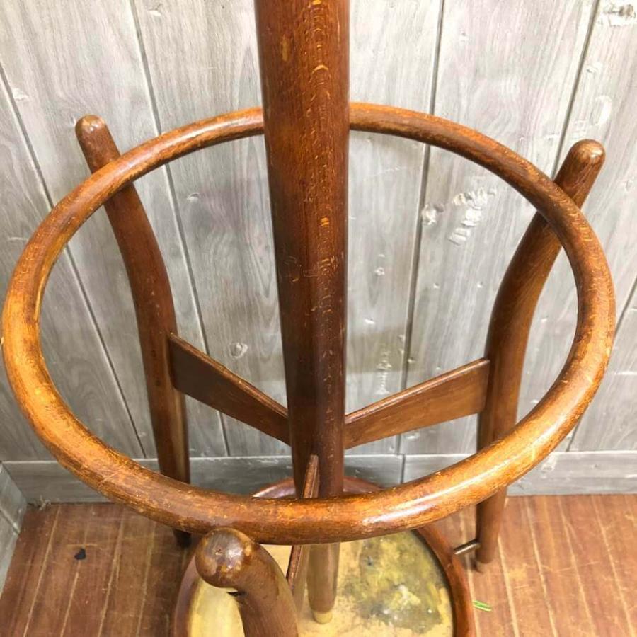 【中古】 秋田木工 ポールハンガー ブラウン 木製 コート掛け 傘立て付き ハンガーラック コートハンガー コートツリー 玄関収納 茶 帽子 |  | 03