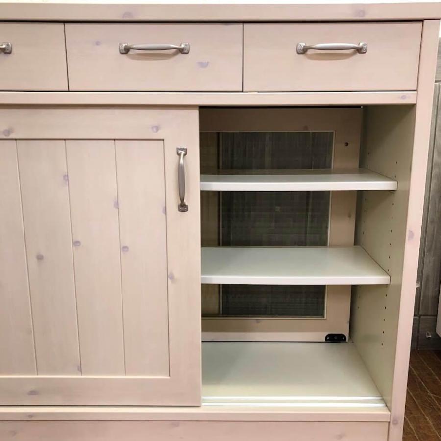【中古】 両面キッチンカウンター オフホワイト 幅105cm カントリー調 キッチンボード 白 ガラス扉 引出3杯 食器棚 カウンター キャビネット キッチン収納 |  | 02