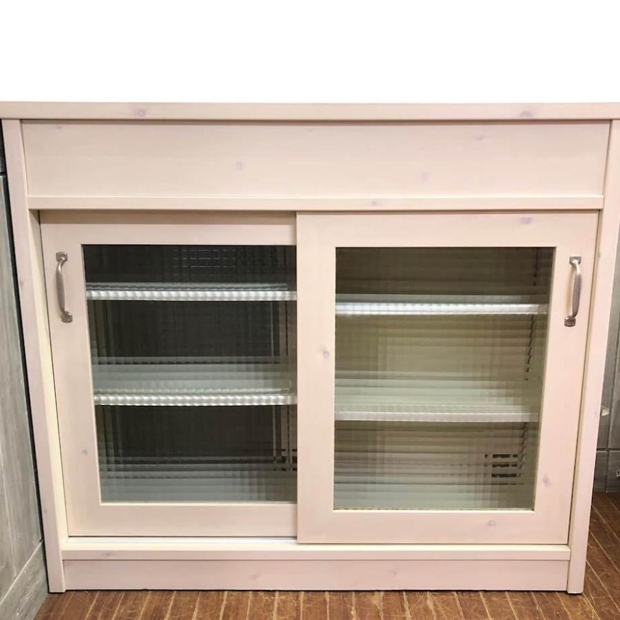 【中古】 両面キッチンカウンター オフホワイト 幅105cm カントリー調 キッチンボード 白 ガラス扉 引出3杯 食器棚 カウンター キャビネット キッチン収納 |  | 03