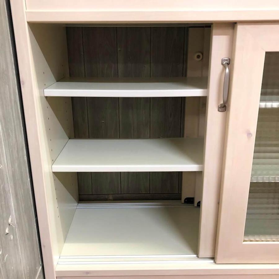 【中古】 両面キッチンカウンター オフホワイト 幅105cm カントリー調 キッチンボード 白 ガラス扉 引出3杯 食器棚 カウンター キャビネット キッチン収納 |  | 04