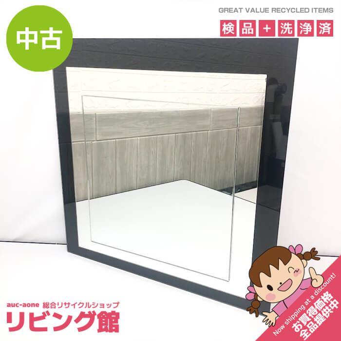 【中古】 ウォールミラー ブラック 四角形 壁掛け 鏡 かがみ 一面鏡 姿見 黒 スクエア オシャレ モダン ウォールミラー 中古 | 