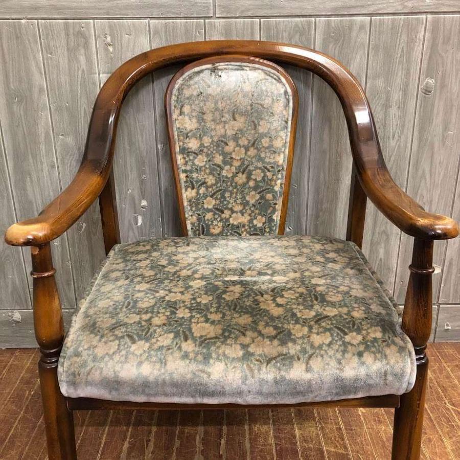 【中古】 カリモク アームチェア ダークブラウン×グレー花柄 karimoku ダイニングチェア クッションチェア 木製 ひじ掛け付 イス 椅子 いす ラウンジチェア |  | 01