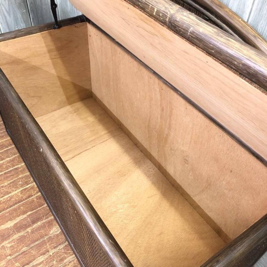 【中古】 ラタン製 収納ベンチ 幅90cm ダークブラウン レトロ 籐家具 籐製 収納付き ベンチ こげ茶 収納ボックス 背もたれ付き 座面収納 椅子 |  | 03