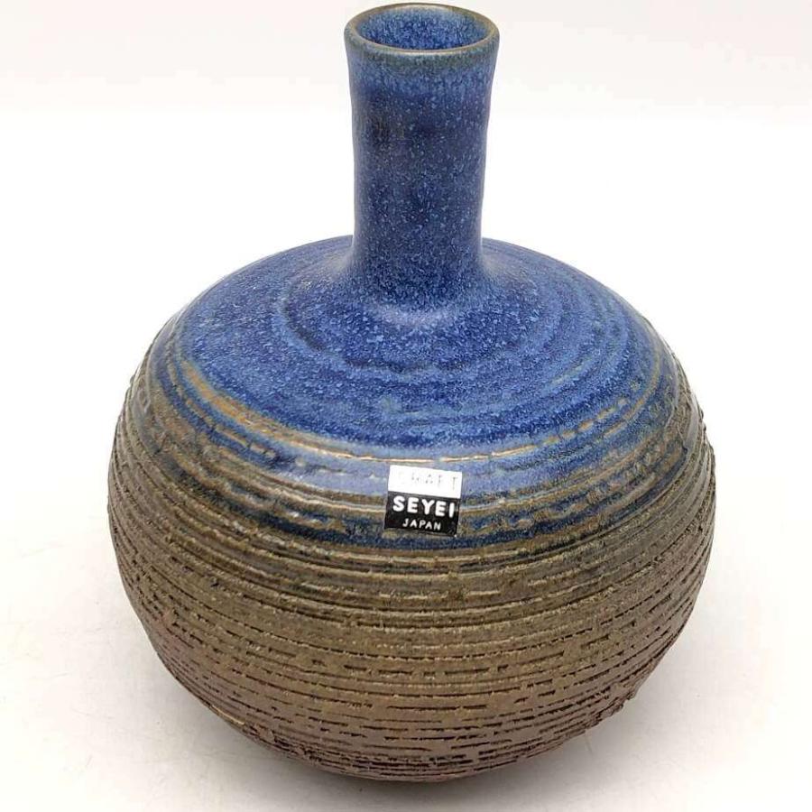 【未使用品】 常滑焼 加藤嘉明作 壺 花瓶 ブルー×ブラウン 共箱付 陶器 花器 一輪挿し 青×茶 フラワーベース 和風 インテリア |  | 01