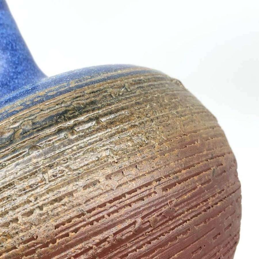【未使用品】 常滑焼 加藤嘉明作 壺 花瓶 ブルー×ブラウン 共箱付 陶器 花器 一輪挿し 青×茶 フラワーベース 和風 インテリア |  | 02