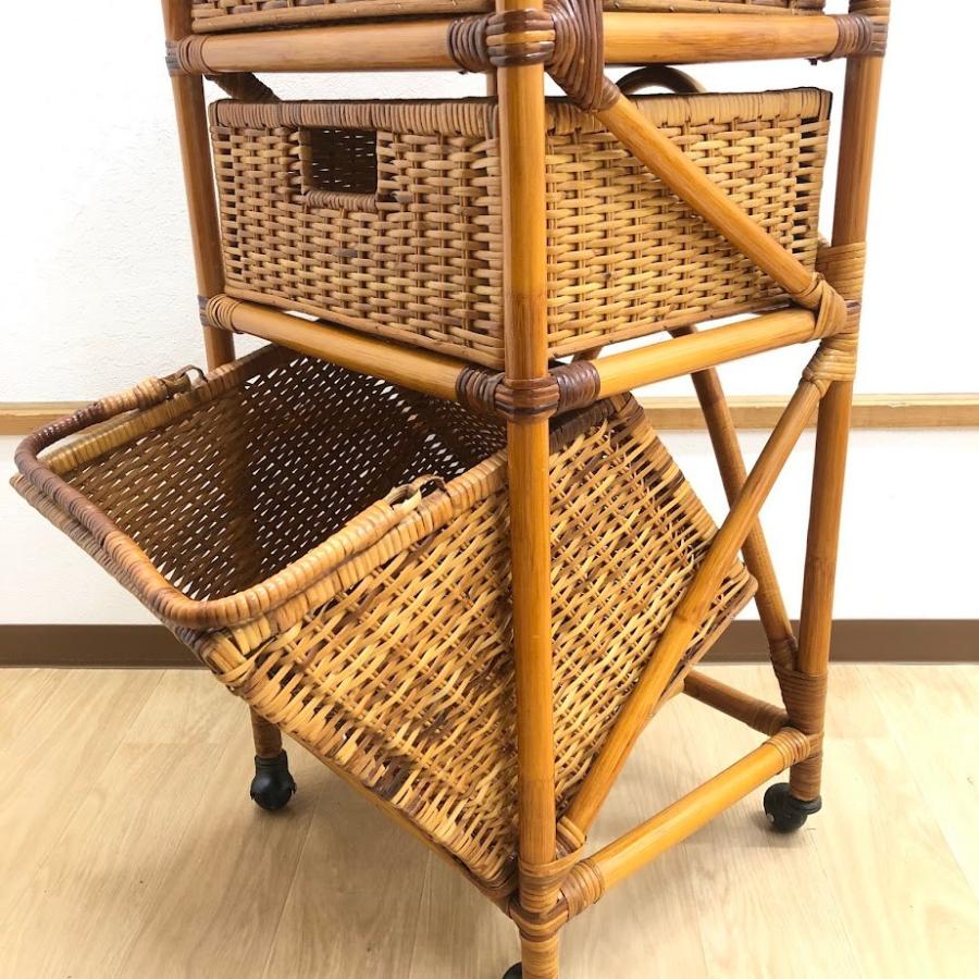 【中古】 ラタン ランドリーチェスト 3段 キャスター付き ブラウン 籐製 ランドリー バスケット 籠 洗面 洗濯 収納 レトロ |  | 04