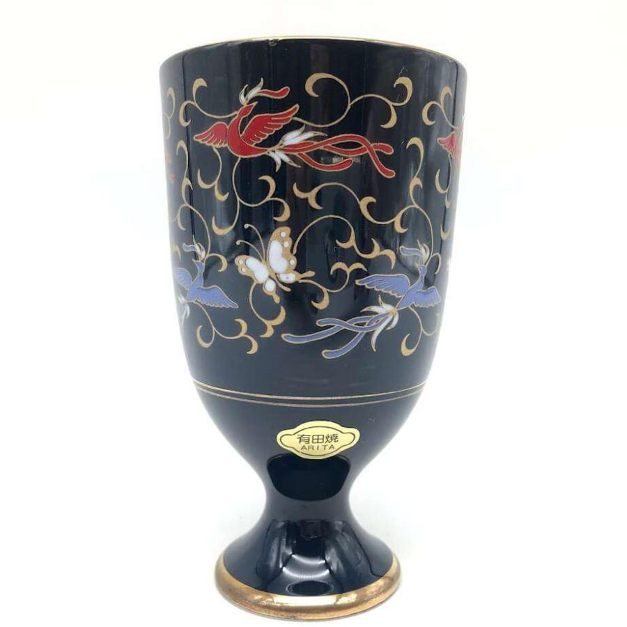 【中古】 有田焼 西山作 ゴブレット 2客セット 濃紺 金彩 唐草模様 陶器製 ペアグラス カップ ネイビー 瑠璃色 陶磁器 ビールグラス ゴブレット 中古 |  | 01