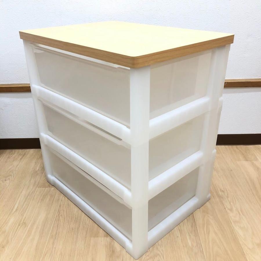 【中古】 プラチェスト 3段 ホワイト 幅55cm ウッドトップ 木製天板 プラスチックチェスト 白×ナチュラル 収納ケース プラケース 箪笥 チェスト ボックス 衣装 |  | 03