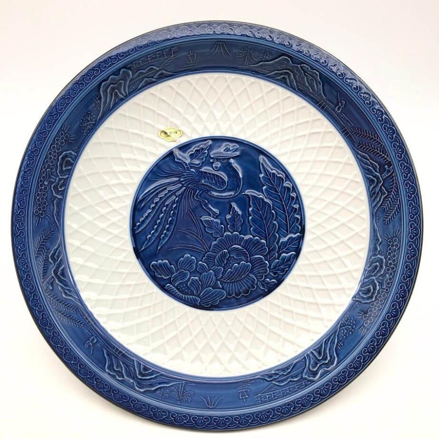 【未使用品】 有田 萬永作 大皿 31cm 盛皿 青系 花鳥模様 和食器 丸皿 刺身皿 ブルー系 アンティーク レトロ 大皿料理 お盆 正月 |  | 01