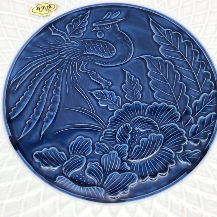 【未使用品】 有田 萬永作 大皿 31cm 盛皿 青系 花鳥模様 和食器 丸皿 刺身皿 ブルー系 アンティーク レトロ 大皿料理 お盆 正月 |  | 02