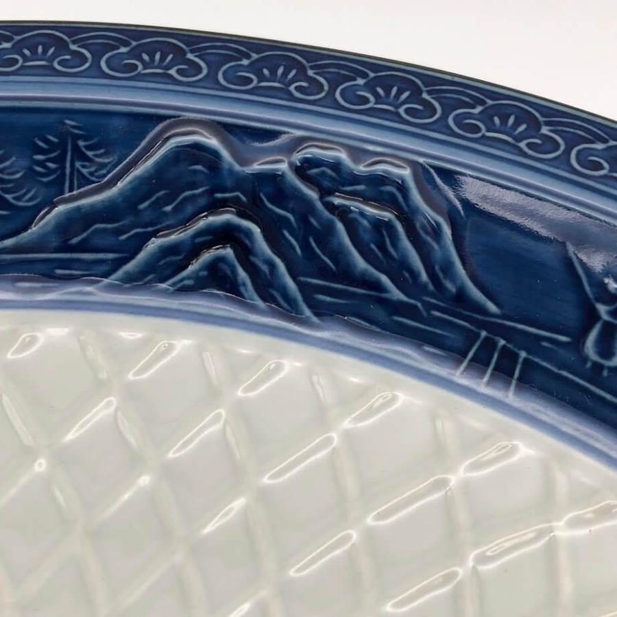 【未使用品】 有田 萬永作 大皿 31cm 盛皿 青系 花鳥模様 和食器 丸皿 刺身皿 ブルー系 アンティーク レトロ 大皿料理 お盆 正月 |  | 03