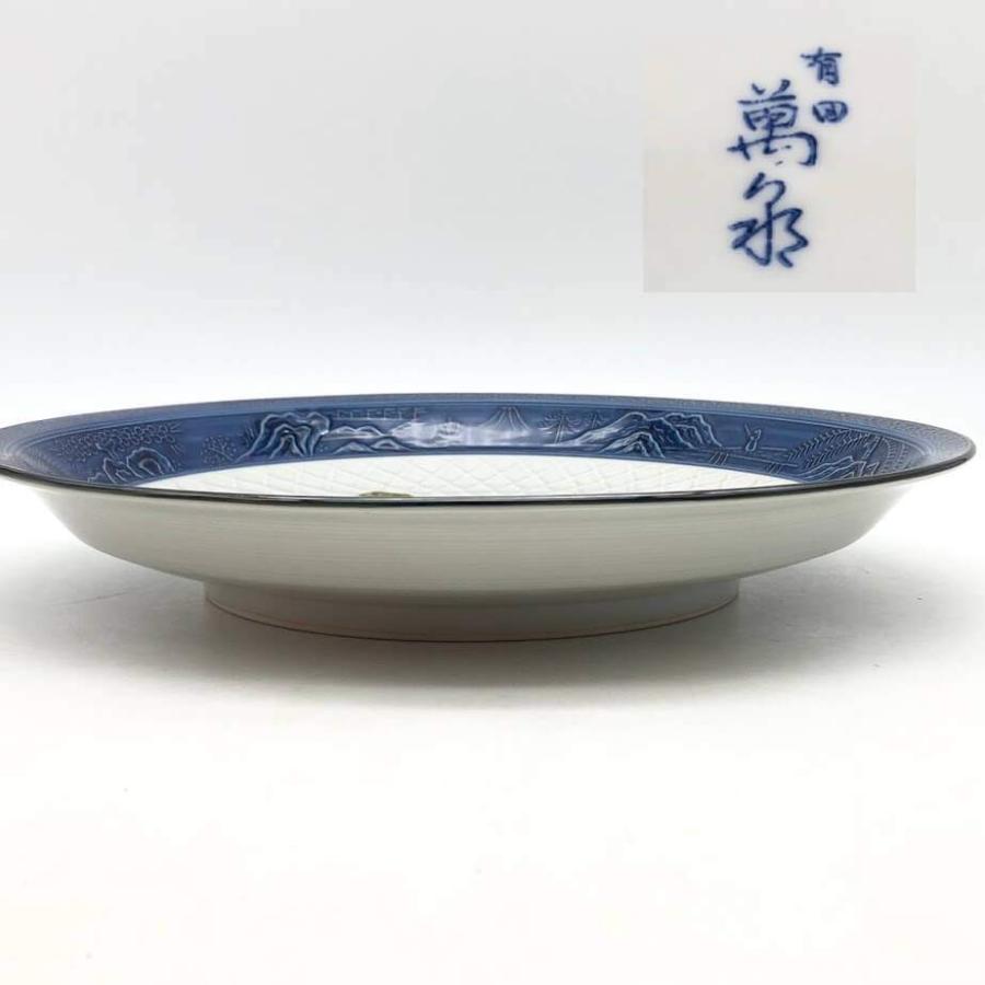 【未使用品】 有田 萬永作 大皿 31cm 盛皿 青系 花鳥模様 和食器 丸皿 刺身皿 ブルー系 アンティーク レトロ 大皿料理 お盆 正月 |  | 04
