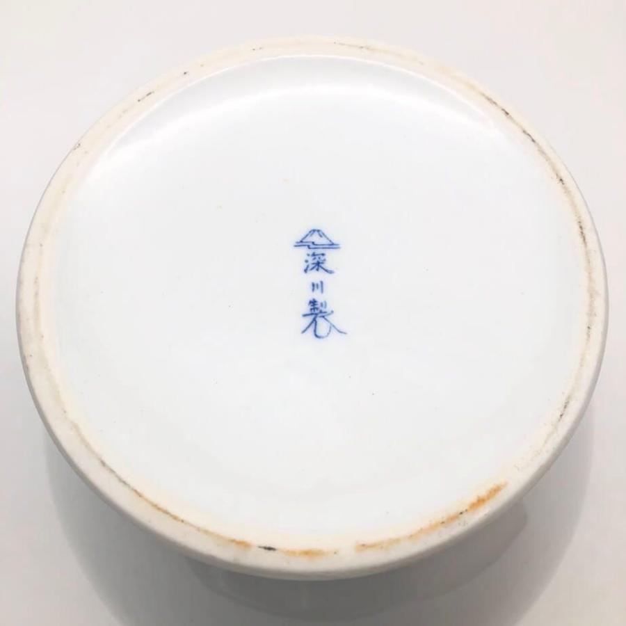【中古】 深川製磁 有田焼 花瓶 白地 葡萄絵 高さ25cm 共箱入り 壺 花器 フラワーベース ホワイト×ブルー ぶどう 金縁 金彩 | 深川製磁 | 03