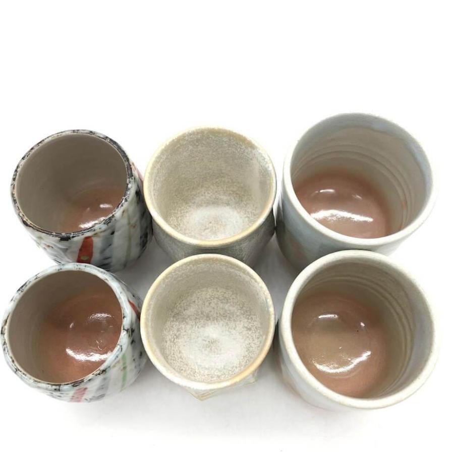 【中古】 夫婦湯呑 3セット 明るい色合い 計6個 組湯呑 ゆのみ ペア 萩焼 天鵬山 一位窯？ 七角形 暎 ストライプ 茶器 お茶 |  | 04