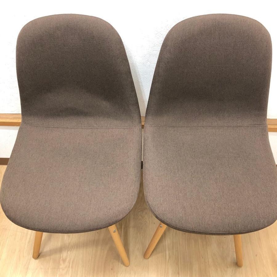 中古】 ダイニングチェア 2脚セット ブラウン ファブリック アームレス