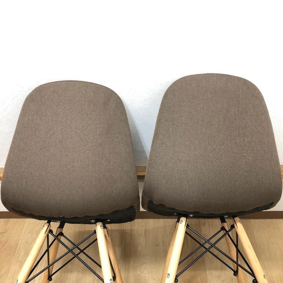 中古】 ダイニングチェア 2脚セット ブラウン ファブリック アームレス