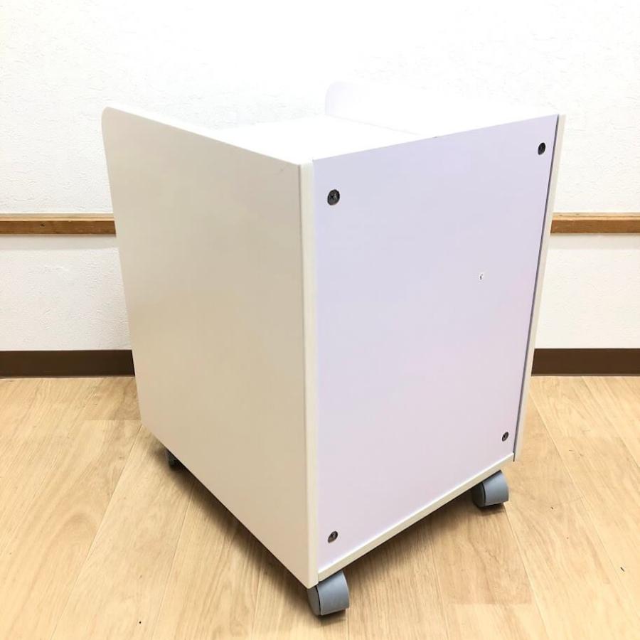中古】 袖机 ホワイト 2段 キャスター付き 木製 サイドキャビネット