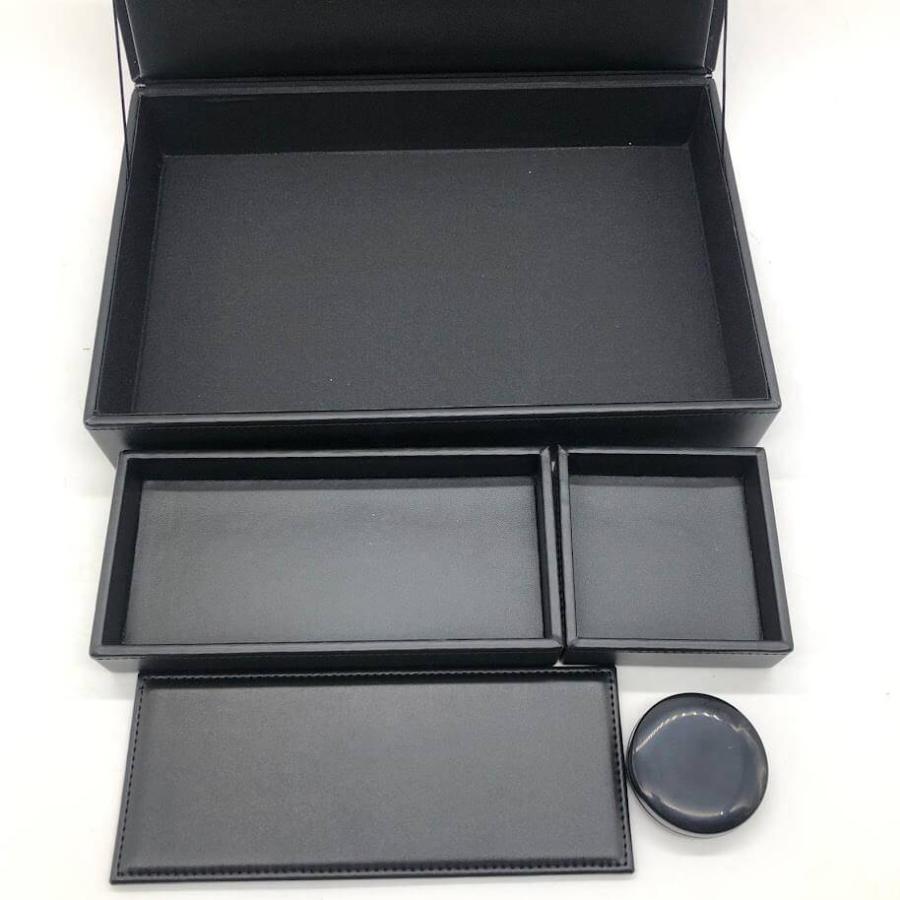 【中古】 レザー調 契約トレーボックス ブラック 朱肉入れ 印鑑入れ 契約用品入れ 高級感 事務用品ボックス 小物入れ 黒 契約トレーBOX 中古 |  | 02