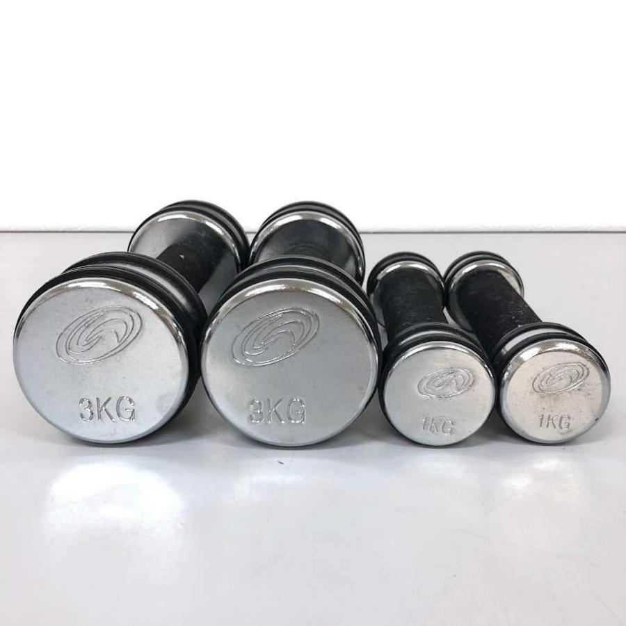 【中古】 ダンベル 4個セット 3kg×2個 1kg×2個 固定式ダンベル クロームダンベル 金属 トレーニング エクササイズ 筋トレ クロームアレイ 鉄アレイ |  | 02