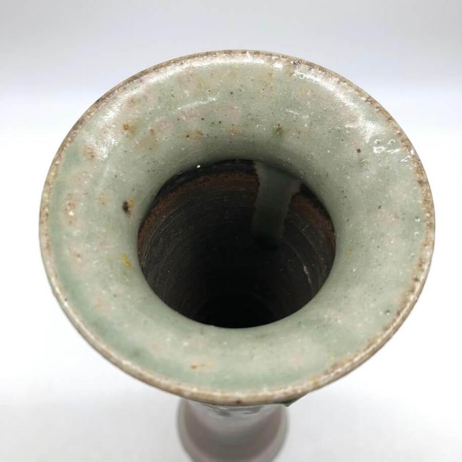 【未使用品】 翁軒窯 花瓶 高さ40cm 耳付 一輪挿し 灰釉 陶器 花入 花器 フラワーベース 和風 焼物 コレクション インテリア 陶器製 花瓶 |  | 02