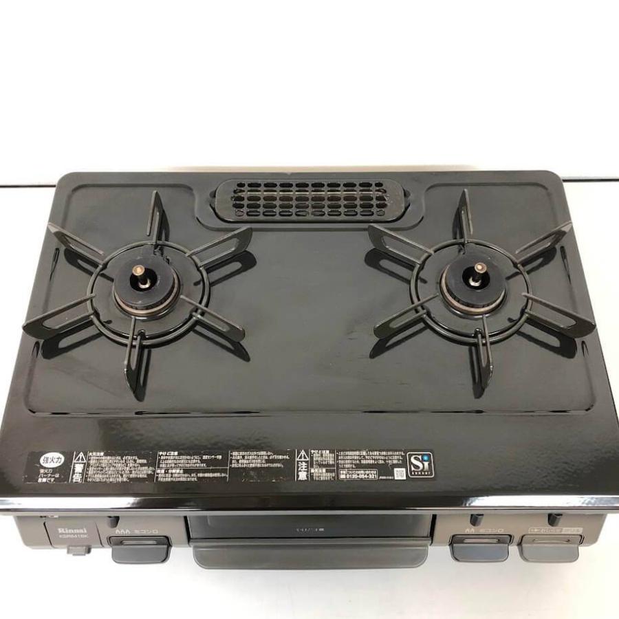 【中古】 リンナイ ガステーブル KSR641BKL プロパンガス(LPガス) ブラック Rinnai ガスコンロ 2口 グリル付ガステーブル 左強火力 水無し片面焼き 黒 | リンナイ | 01