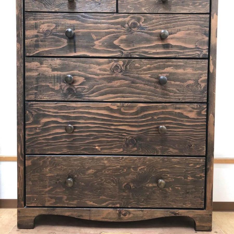 【中古】 ハイチェスト 6段 引出8杯 幅85cm ダークブラウン 古材 木目 民芸調 レトロ感 古民家 タンス たんす 箪笥こげ茶 チェスト 引出収納 |  | 03