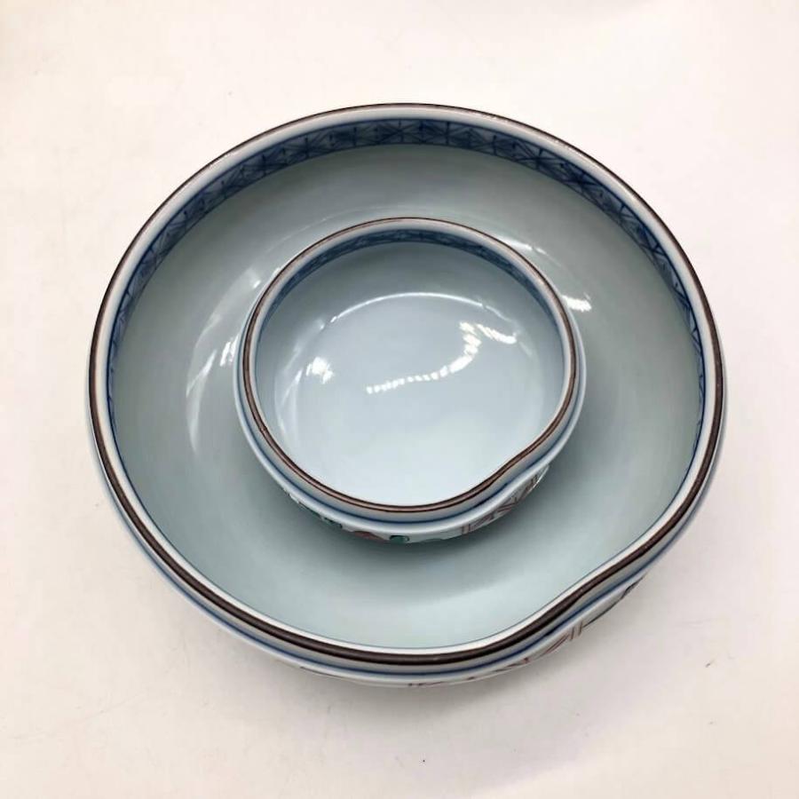 【中古】 有田焼 華山萬右衛門 小鉢 4個セット 2サイズ 変形丸型 赤絵 絵付け 山茶花 さざんか 副菜 和食器 漬物 薬味 珍味 |  | 04